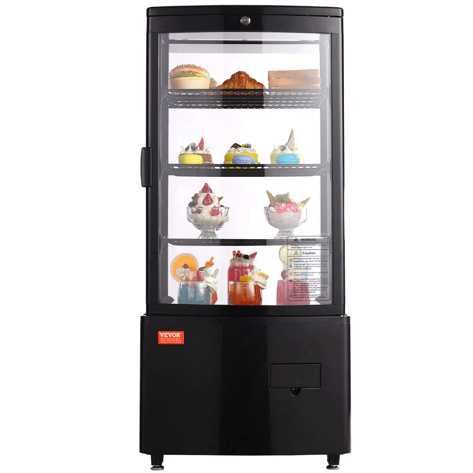【Summerfinds】VEVOR Refrigerated Display Case 3 Cu.Ft./85L Countertop Pastry Display Case3-Tier Commercial Display Refrigerator with LED LightingTURBO CoolingFrost-Free Air-CoolingLocked Door for Bakery