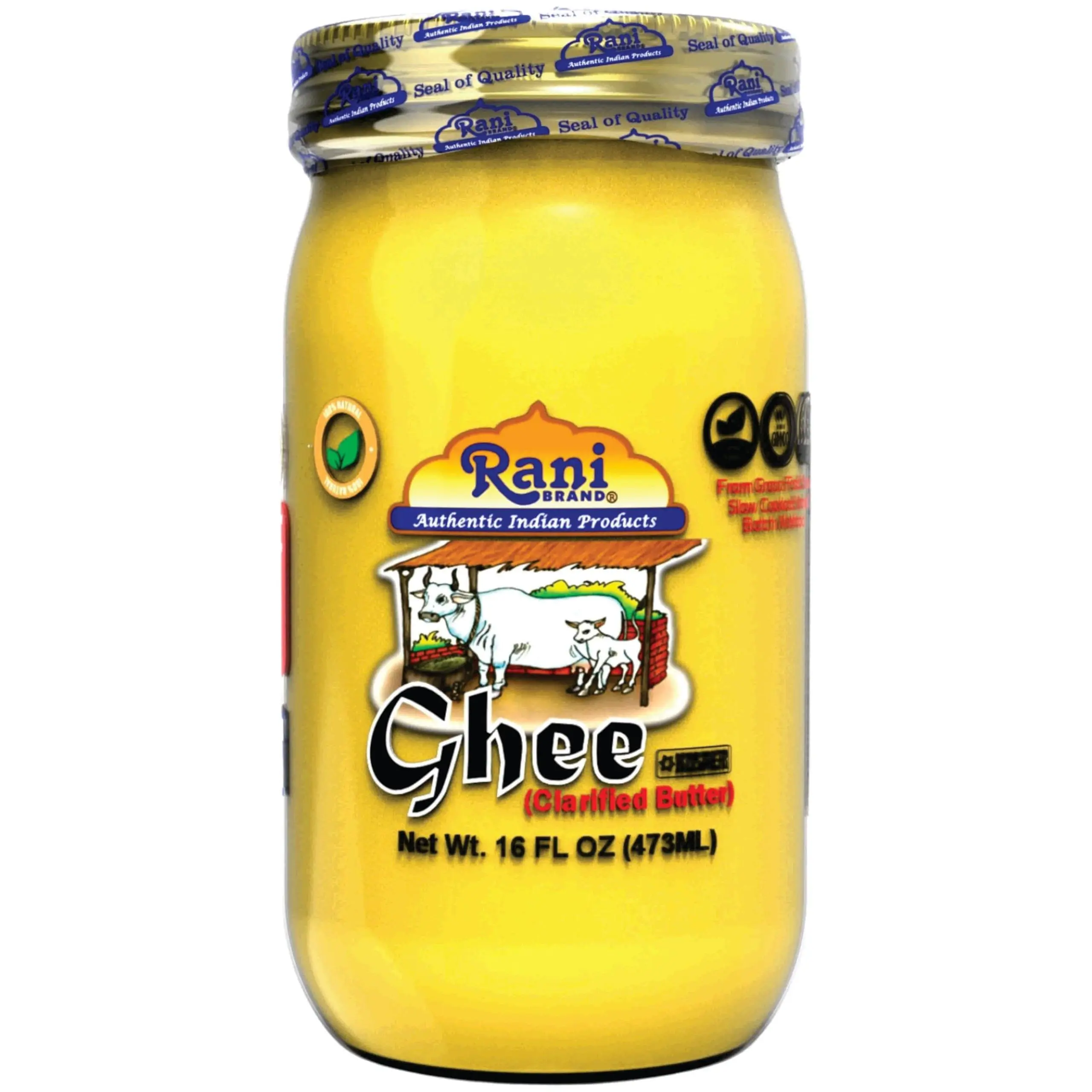 Rani Ghee Pure & Natural from Grass Fed Cows (Clarified Butter) 16oz (1lb) 454g ~ Glass Jar | Paleo & Keto Friendly | Gluten Free | Kosher | Product of USA