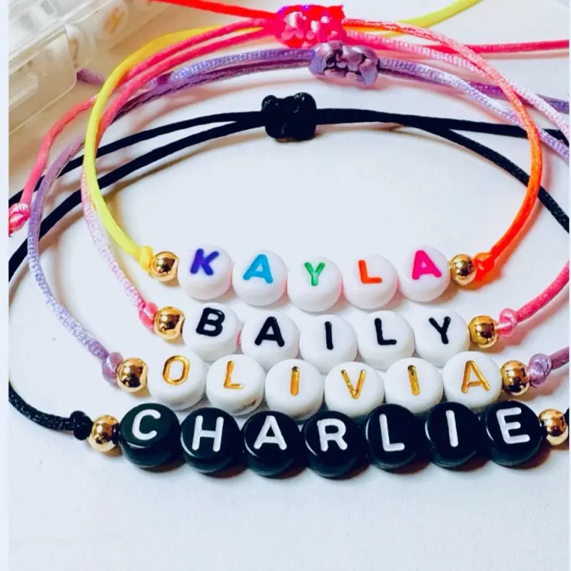 Personalized Nylon Cord Bracelet| Custom Name Bracelet| Women, Men, Sliding Knot Bracelet: Gold Plated Beads, Nylon Cord