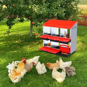 Metal Chicken Nesting Box - 6 Compartment Roll Away Nesting Box with Inclined Design, Bottom Holes, and Resting Platform for Various Chicken Breeds - Red 0.6mm