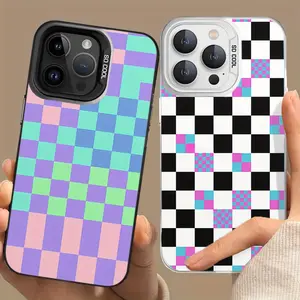 Square plaid couple pattern mobile phone case for IPhone 16/15/14/13/12/11/Plus/Pro/Pro Max series