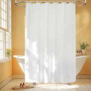 Extra long waterproof fabric shower curtain liner with 3 large magnets 72 x 78 inch washable cloth shower liner long bathroom white shower curtain lightweight