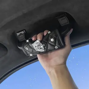 Shiny Diamond Crown Pattern Car Handle Cover, PU Leather Car Roof Handrest Set, Interior Pull Handle Protector, Car Interior Accessory, Car Accessories for Women