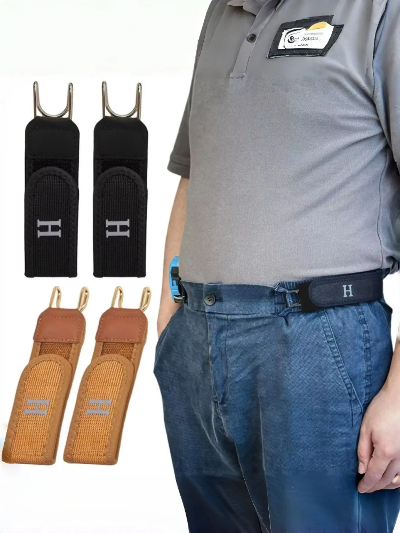 2Pcs Buckle-Free Elastic Belt for Men, Adjustable No Buckle Stretch Waist Belt, Invisible Comfortable Belt for Jeans & Casual Pants, Street Style Waistband, Great Gift for Him, Letter Waistband