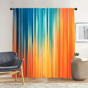 2 Piece Gradient Window Curtain Set, to Blue Design, Polyester Fabric, Rod Pocket, Suitable for Living Room, Bedroom, Office, Kitchen Decor