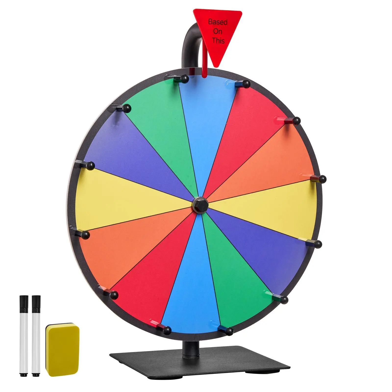 【SummerFinds】VEVOR 12 in Spinning Prize Wheel, 12 Slots Spinning Wheel with Stand, Tabletop Win Fortune Roulette with a Dry Erase and 2 Markers, 6 Colors, Easy Assembly, for Party Pub Trade Show Carnival Events