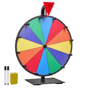 【Summervibes】VEVOR 12 in Spinning Prize Wheel, 12 Slots Spinning Wheel with Stand, Tabletop Win Fortune Roulette with a Dry Erase and 2 Markers, 6 Colors, Easy Assembly, for Party Pub Trade Show Carnival Events