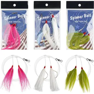 Fishing  Rigs Saltwater, 3/6packs Flounder Rigs with Bucktail Teaser Mylar Teaser Mono Leader Swivels Fishing  for Flounder Sea Bass Halibut Black Fish