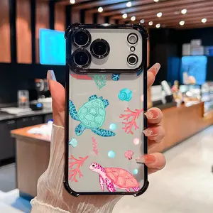 Colorful Turtles for Phone Case for iPhone 16 Pro Max 15 Pro 14 13 12 11 XR XS SE Mini Elegant White Floral Soft TPU Shockproof Protective Cover Gift