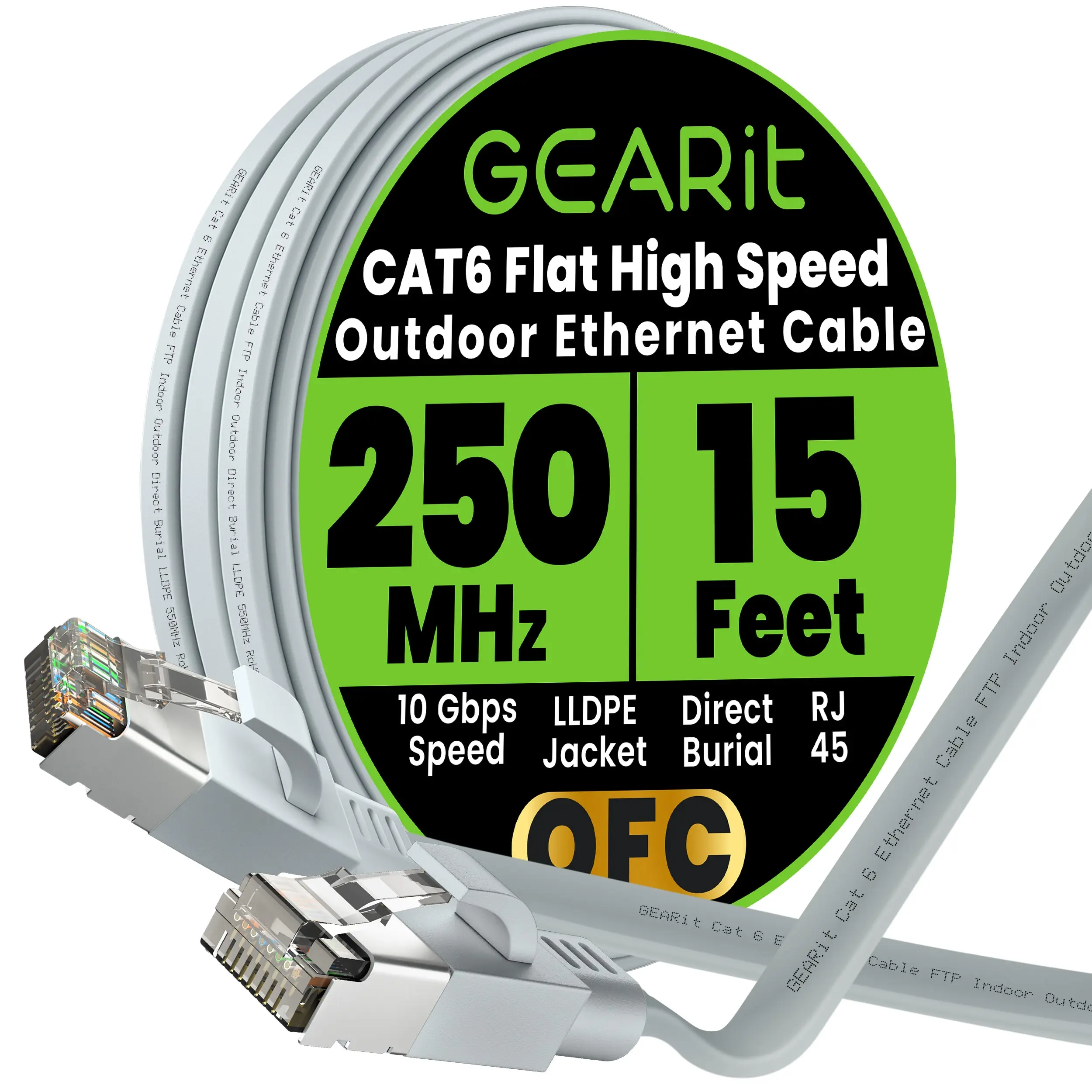 GEARit Gray Flat Cat6 Outdoor Ethernet Cable, High Speed, Direct Burial Rated GEARit Gray Flat Cat6 Outdoor Ethernet Cable, High Speed, Direct Burial Rated