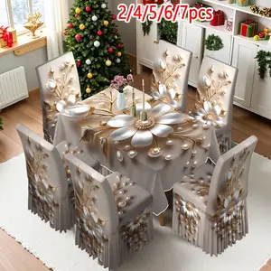 2/4/6/7 pieces of chair cover and tablecloth sets, Dining chair slipcover, Dining Chair Protector, thickened chair cover and tablecloth sets (1 tablecloth + 4 or 6 chair covers), easy to care for, reusable, for home decoration