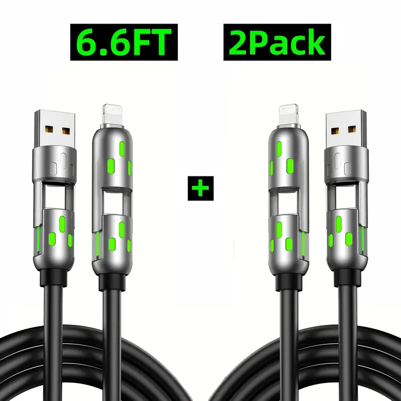 [Buy 1 Get 1 Free] 6.6ft  4-in-1 Multi USB Charging Cable with USB A,Type C,Lightning-MAX65W Fast Charging & Data Sync for iPhone16/15,iPad Pro,  fast charger usb cable 4-in-1 fast Breathing Light  -max 1 usb-c data 4 1 charging cable