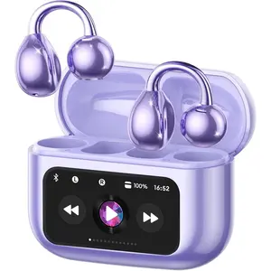 M100 Clip On Ear Headphones, Open Ear Earbuds Wireless Bluetooth 5.4, Clip On Earbuds with LCD Touchscreen, Lightweight Comfort Open Ear Headphones for Sports, Fitness, and Workouts, Purple
