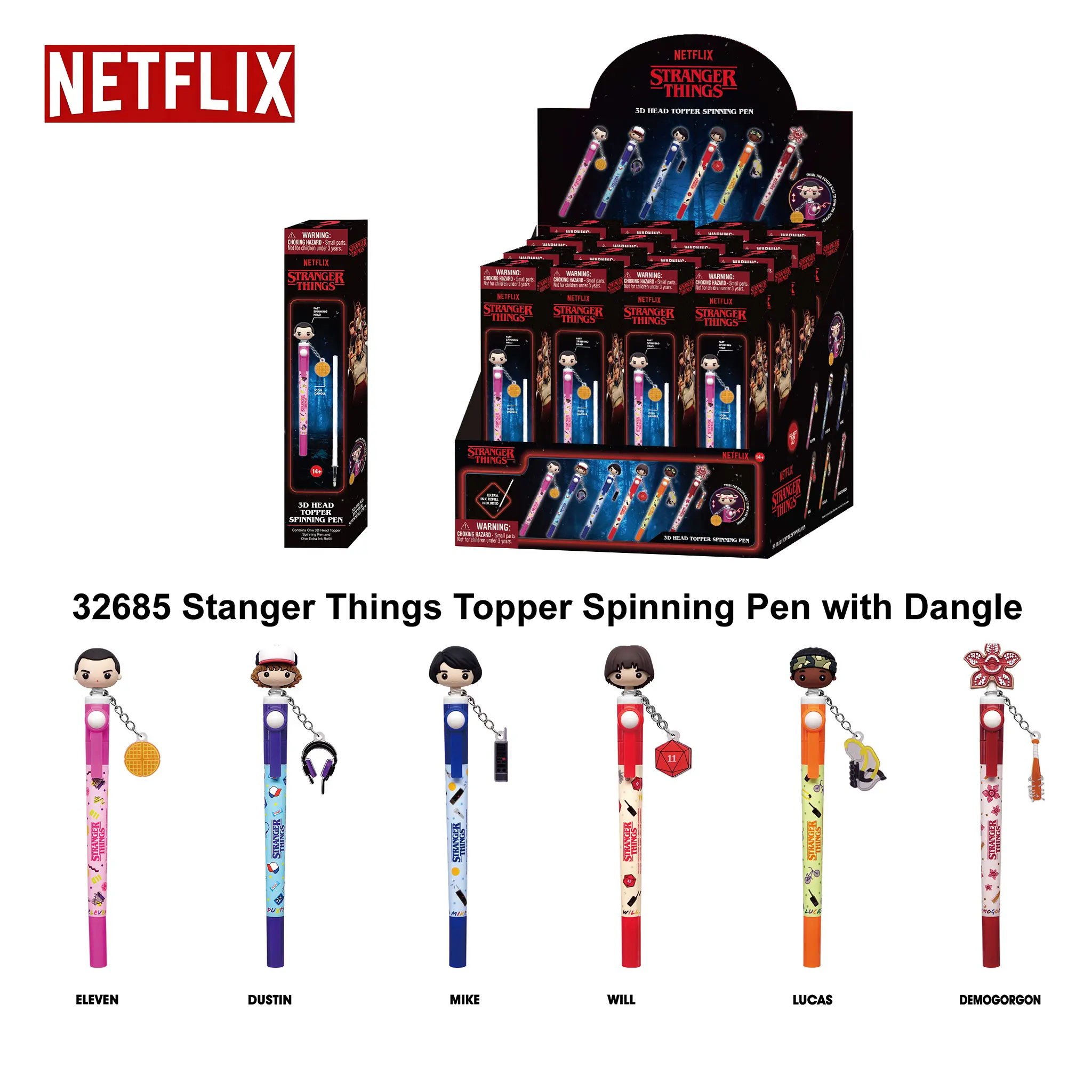 1PC Netflix Officially Licensed Stranger Things Pen - Random 7-Character 3D Spinning Topper Blind Box Stationery, Unique Gift Idea for Fans, Desk Decoration (Halloween/Christmas)
