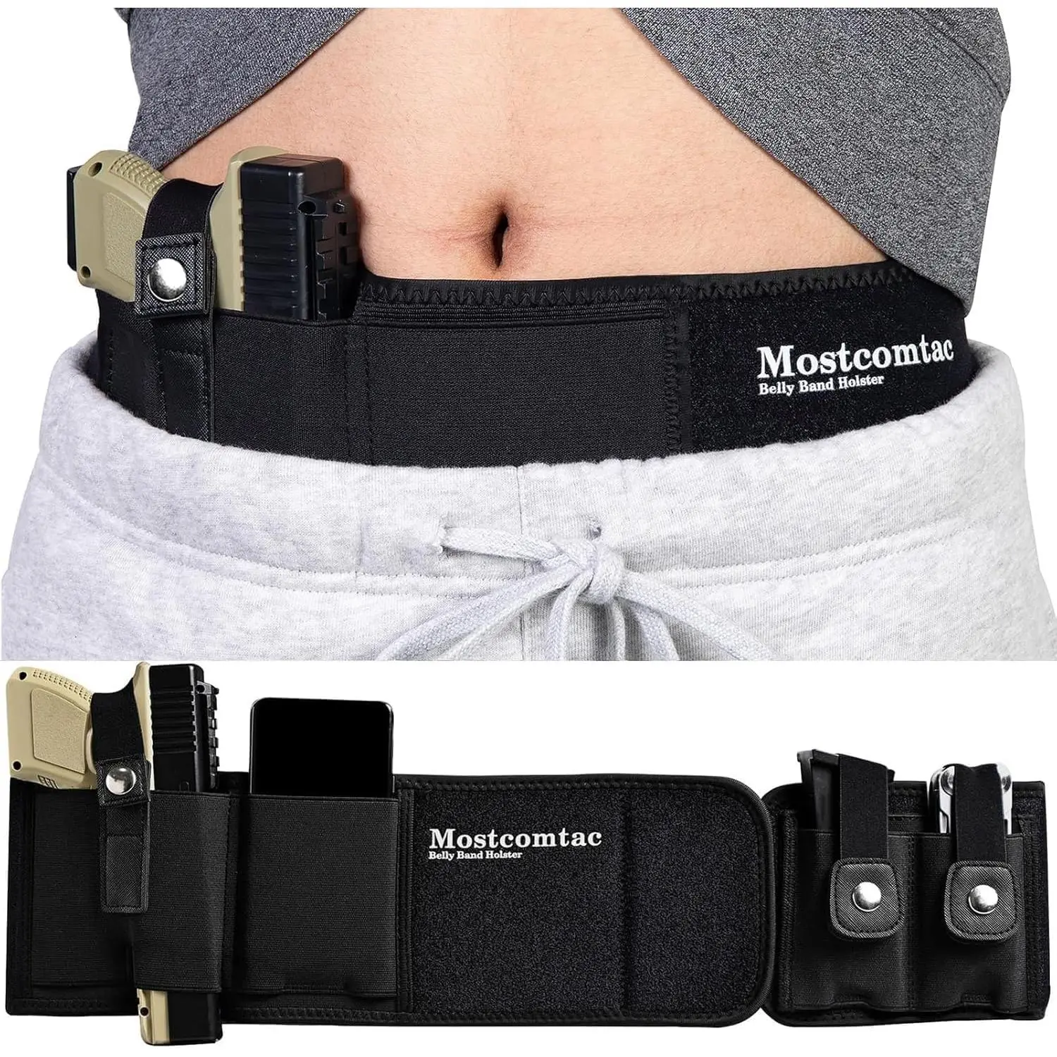 Concealed Belly Band Holster for Men & Women - Breathable Neoprene Gun Holster, Multi-Pocket Tactical Belt for Hunting, Fits Glock 19,17,43,43x, Taurus G3C,G2C & Most 9mm,380 Handguns, Concealed Holster