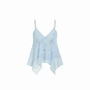 Cider Sequins Floral Embroidery V-Neck Asymmetrical Hem Cami Top