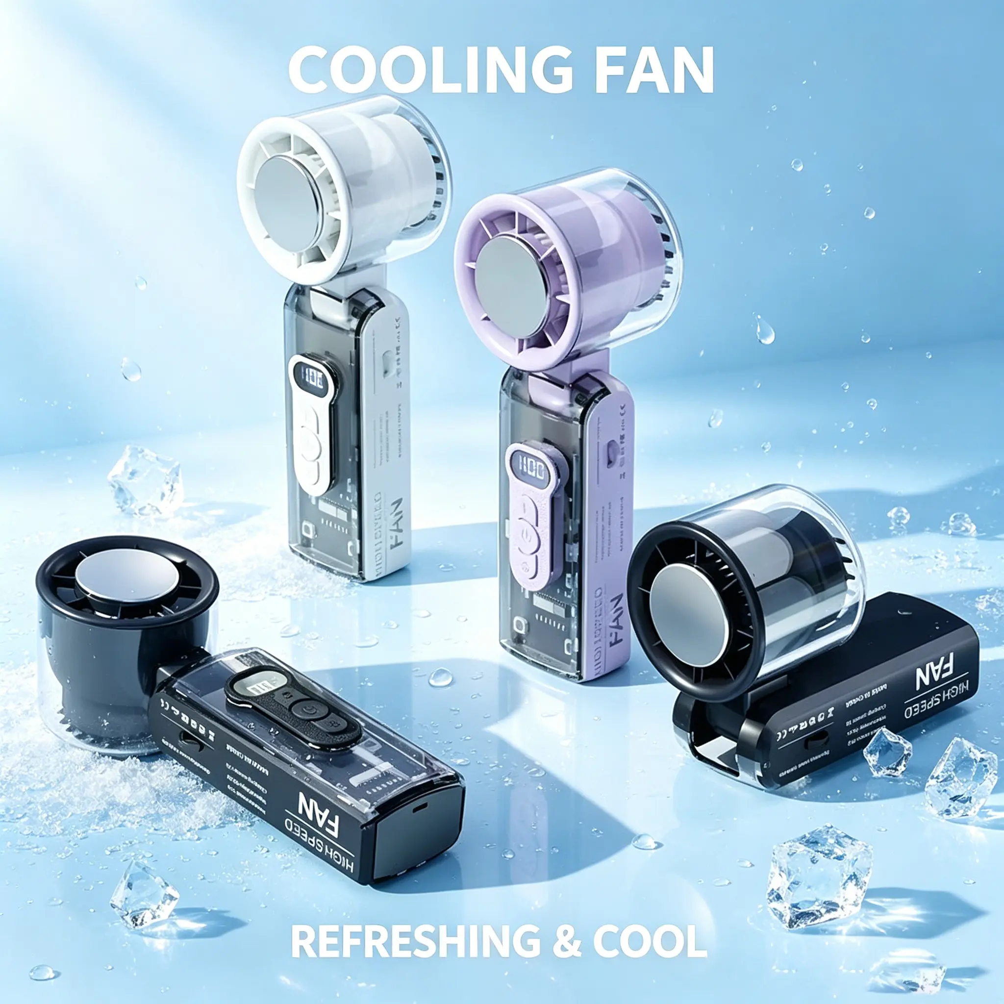 Handheld high-speed fan, portable fan, 100 gears, 3600mAh large capacity, LED light, cooling, handheld, neck hanging, horizontal folding, suitable for summer travel and outdoor activities
