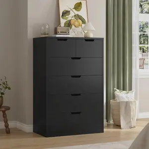 Sikaic Tall 6 Drawers Dresser, Black Modern Chest of Drawers for Bedroom, Closet Dresser with Drawers for Living Room, Entryway, Hallway