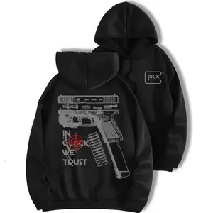 In Glock We Trust Black Hoodie, Unisex Menswear, Classic Fit, Casual Wear for Men and Women, Daily Comfy Graphic Pullover Womenswear Sweatshirts