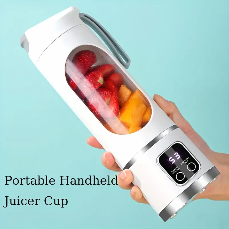 Portable Juicer with LED Display - USB Rechargeable Handheld Juice Blender, Valentine's Day Gifts, Li-Ion Battery-Powered Home Juicer, for Smoothie and Juice Blender with Ice Crush, Back-to-School Gifts