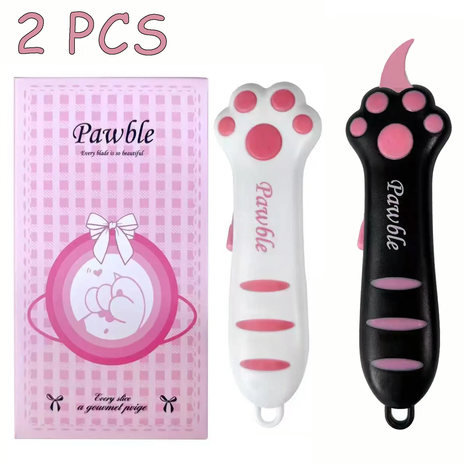 2 PCS Cat Paw Box Cutter Upgrated New Retractable Cat Claw Knife with Safety Lock Multi-functional Utility Knife Portable Gift Opener Cardboard Knife for Crafts Paper Packages Box