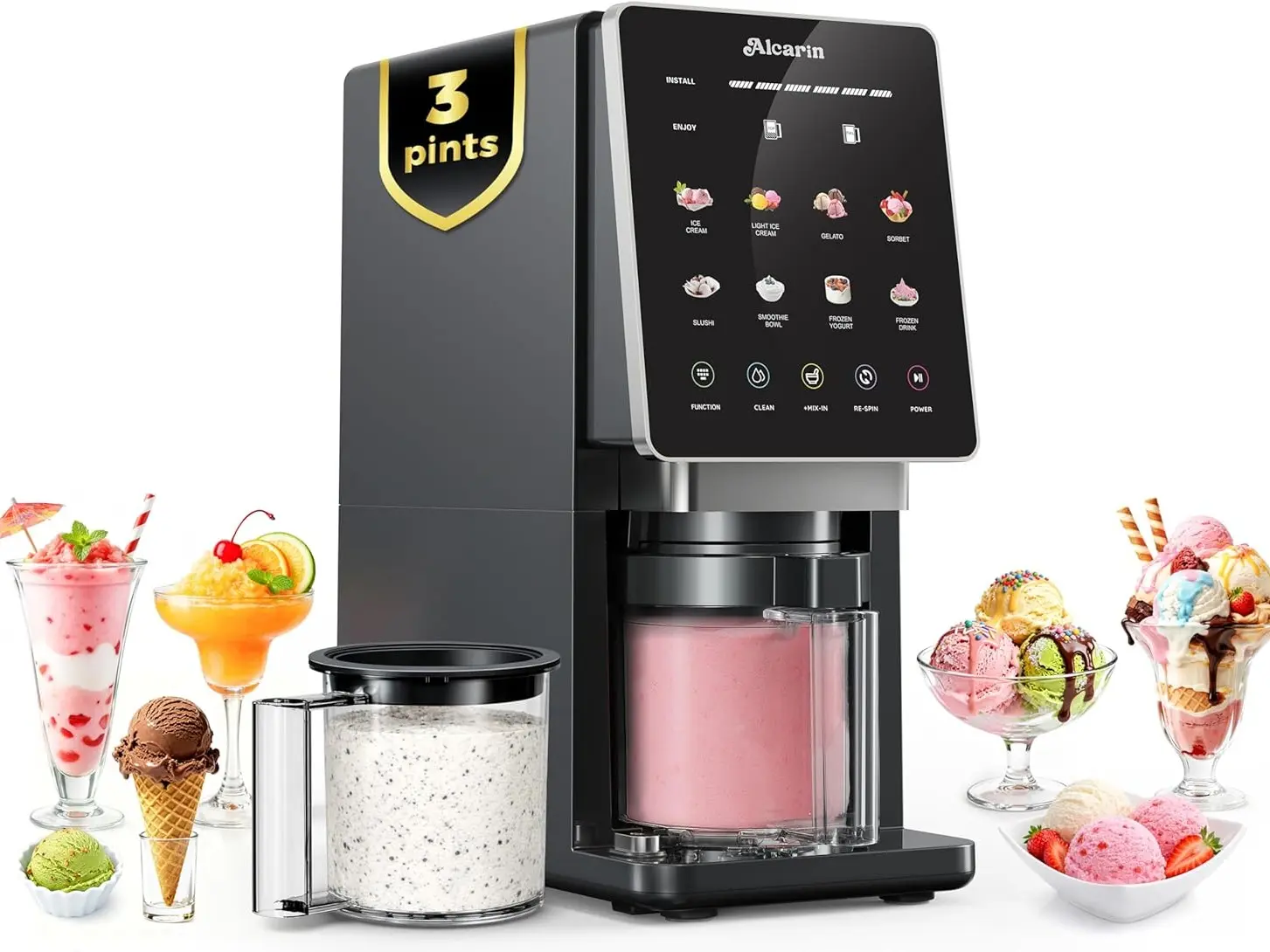 <Summer finds> 10-Program Electric Ice Cream Maker - 3 Pints Large Capacity - Perfect for High Protein, Keto & Vegan Desserts - Smooth Texture