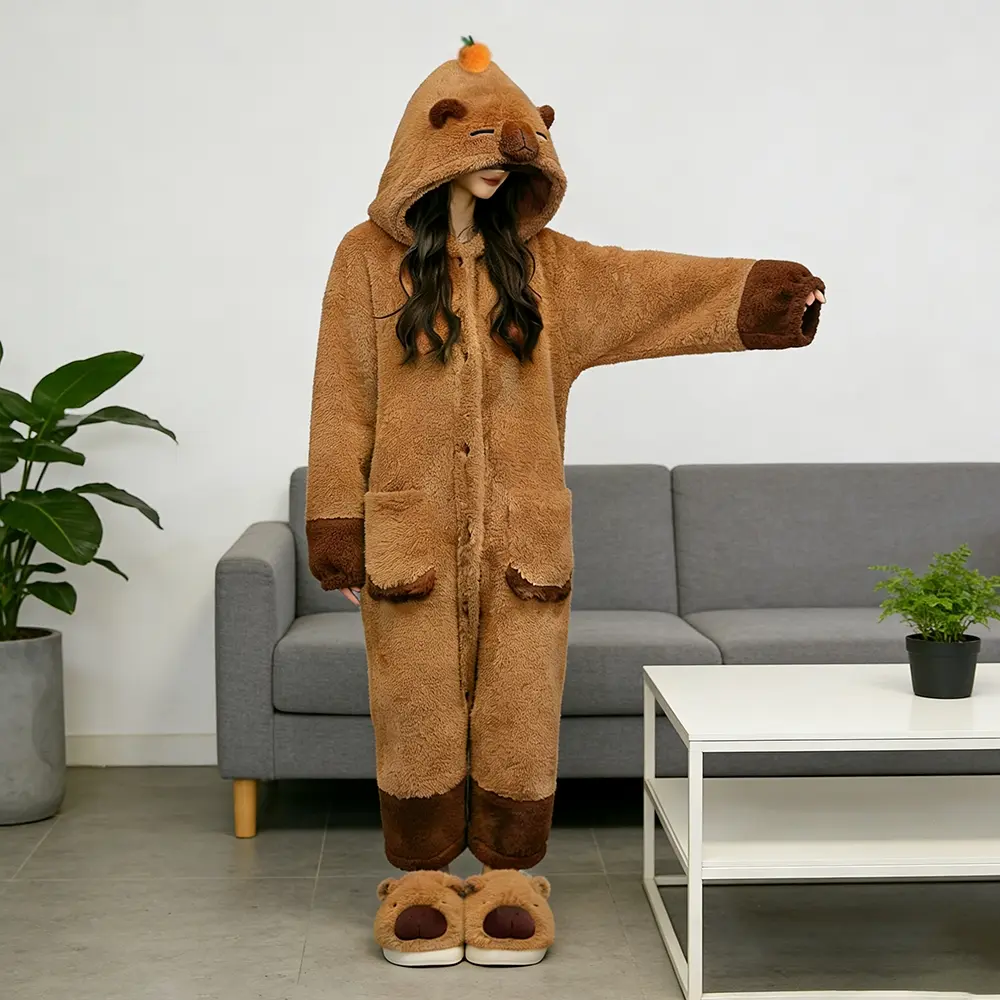 Adult Capybara Onesie Pajamas, Cartoon Animal Sleepwear, Gladiator Costume, Halloween Cosplay, Warm All-In-One Jumpsuit, Long Sleeve, Loungewear