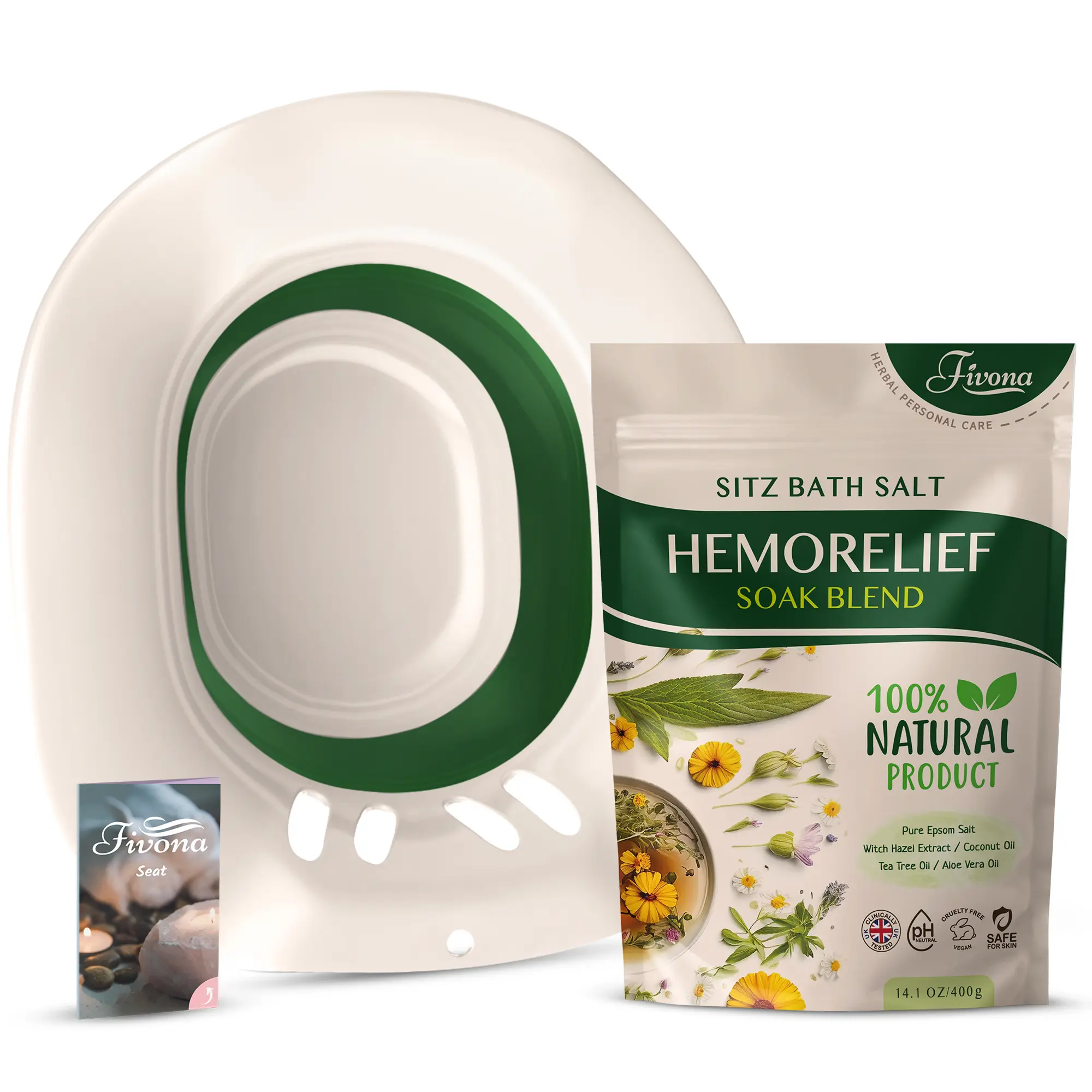 FIVONA Sitz Bath Kit for Postpartum Care & Hemorrhoid Relief, Expandable & Space-Saving Basin with Epsom Salt, Witch Hazel & Tea Tree Oil Soak