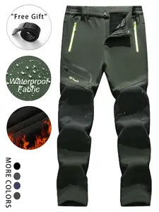 Outdoor Softshell Waterproof Windproof Pants, Knee Reinforced, Multiple Zipper Pockets, Belted, Hiking, Climbing, Skiing, Cycling, Fishing