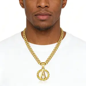 Gold Initial Necklace 14K Gold-Plated Round Letter Pendant with Hollowed-Out Uppercase Floral Script 5mm Cuban Link Chain Unisex Jewelry for All A-Z Letters miami cuban link