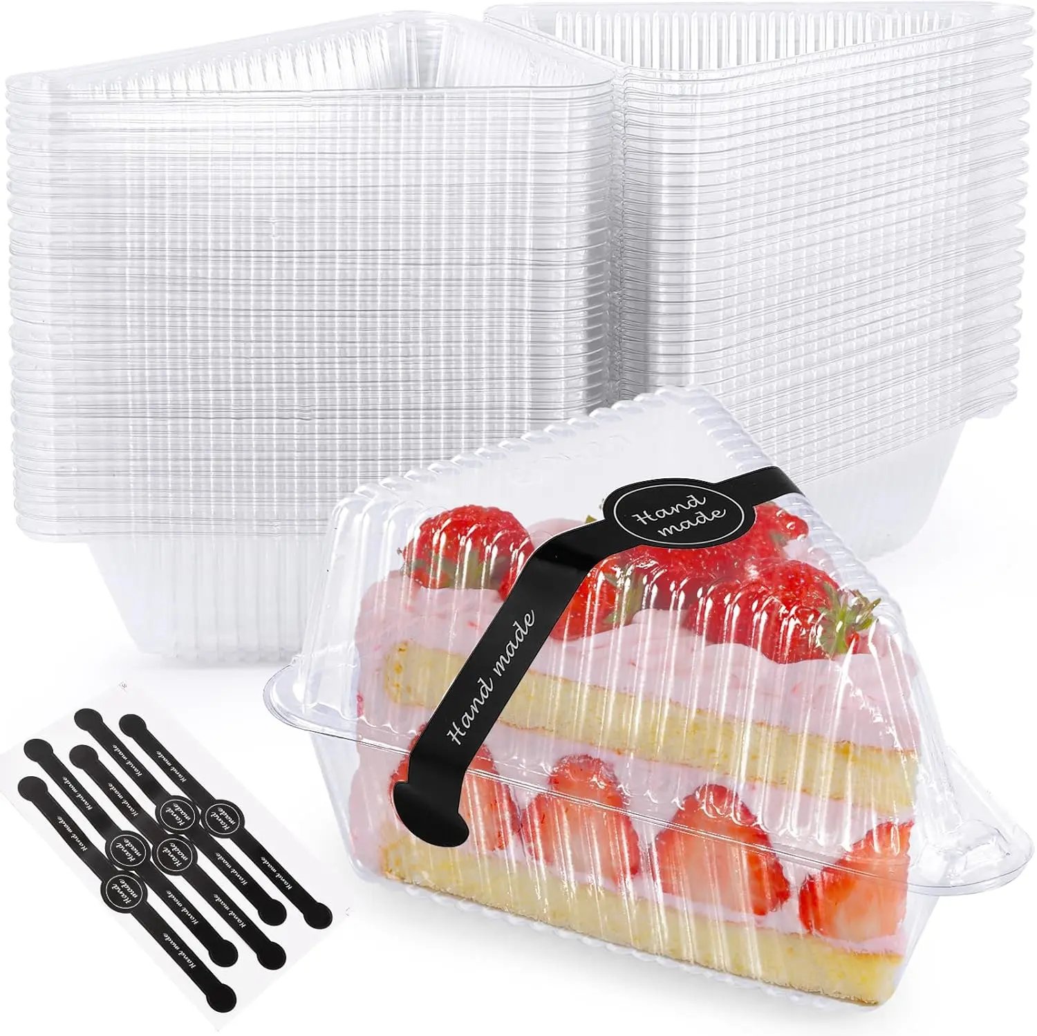 200 Pack Cake Slice Containers with Lids, Clear Hinged Cake Slice Container for Cheesecake and Pie Slices, Individual Triangle Dessert Boxes for Bakery and Cafe