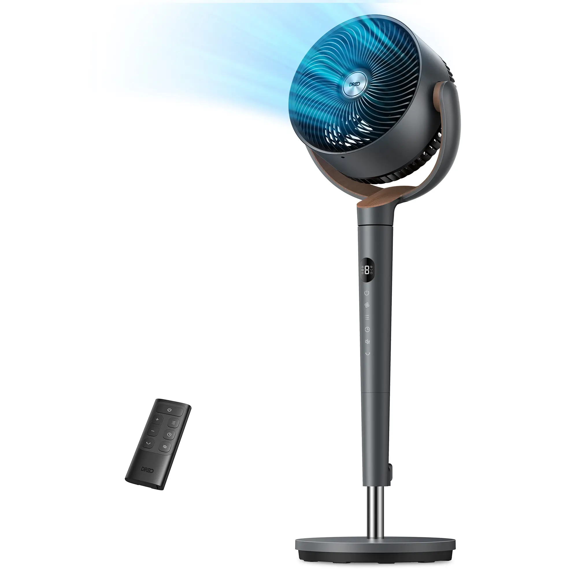 DREO Energy Efficient Turbopoly Standing Pedestal Fan for Bedroom - Quiet DC Motor, 120° Oscillating/Manual Vertical Adjustment, 37-42" Height, 100ft Air Coverage, 9 Speeds, 4 Modes, 20dB Quiet, 9H Timer, LED Display, Remote Control, Batteries, Sleep Aid