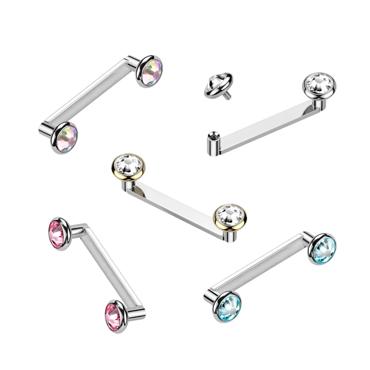 16G Flat staple Surface Barbell Piercing Internally Threaded 4mm Flat Bezel Crystal Top 1/2" 12mm