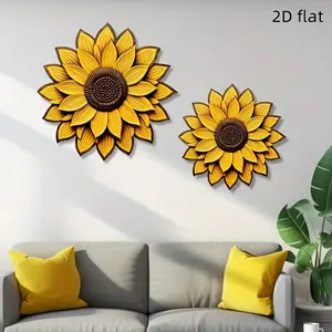 Wooden Sunflower Decorative Plaques Set of 2, Wood Wall Art, Wall Decoration for Home Bedroom Kitchen, Perfect Holiday Gift for Friends and Family