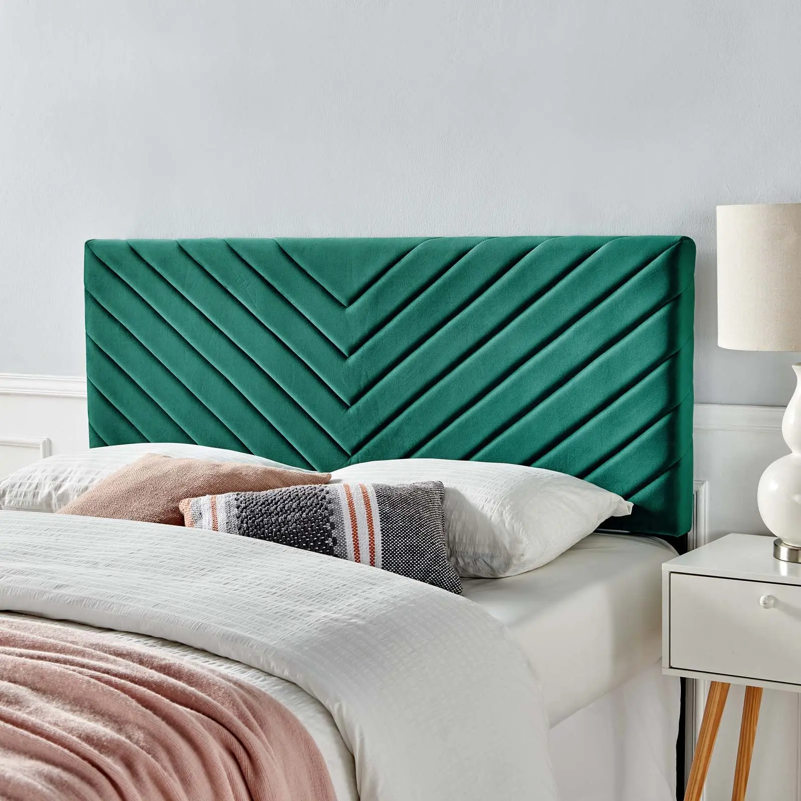 Modway Alyson Adjustable Height Headboard, Angular Channel-Tufted Performance Velvet, Full/Queen Size, Teal Indoor Furniture Bed Frame Accessory, Adjustable Height Headboards, Unique Bedroom Furniture