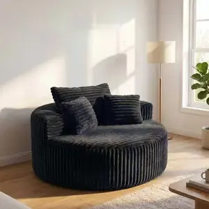 Round Modular Chaise Lounge Sofa, 55" Oversized Corduroy Upholstered Circular Sofa with 3 Pillows, Deep Seat Armless Leisure Sofa for Living Room, Bedroom, Apartment