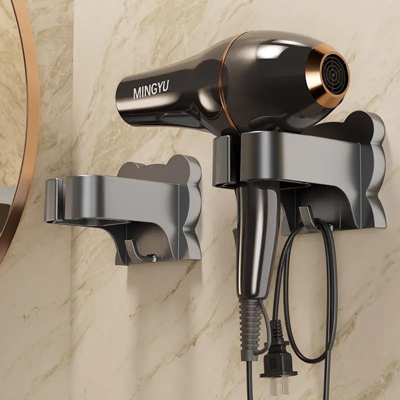 Plastic Wall-Mounted Hair Dryer Holder with Adjustable Hook - No Drilling, Easy Installation, Space-Saving, Universal Fit Bathroom Accessories Organizer for Home Use