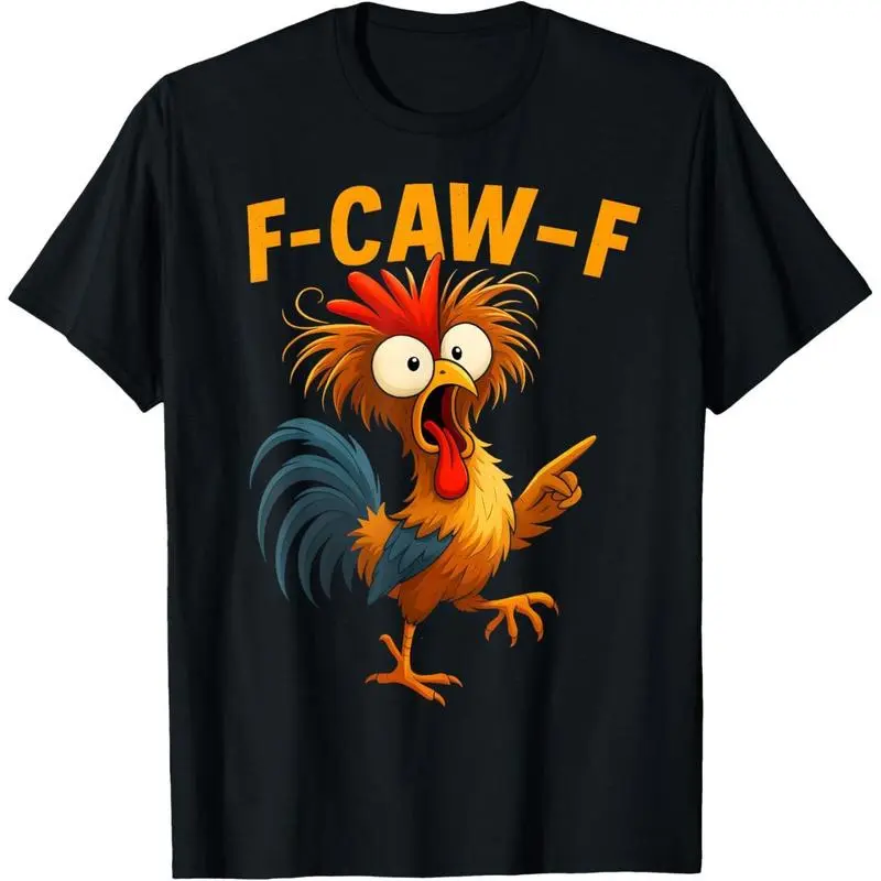 Men's F Caw F Rooster Funny Bird Fcawf Chicken Whisperer Fawk Off Graphic T-Shirt, Menswear Short-Sleeve Round Neck Top, Premium Heavy Cotton Soft Thick Casual Streetwear Crew Neck T-Shirt