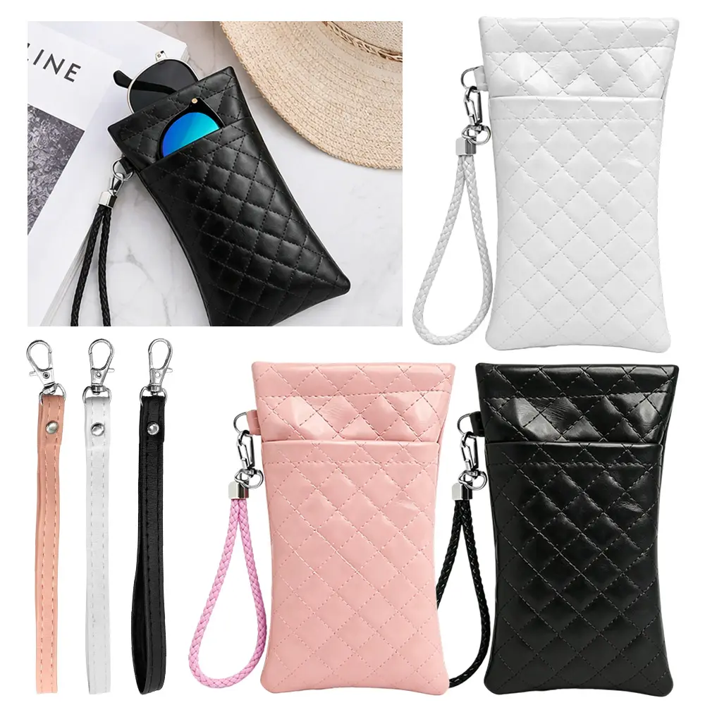 3-Pack Dual Compartment Eyeglass Case Set - PU Leather Double Glasses Pouch with Equipped with 3 replacement hanging ropes - Multifunctional Storage Bag