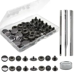 12 Set Leather Snap Fasteners Kit,15mm Metal Snap Buttons Set Press Studs with 4 Install Tools,Rivets and Snaps for Clothing,Jeans,Jackets,Bracelets,Bags,Christmas Party Gifts,Hand Tools Kits