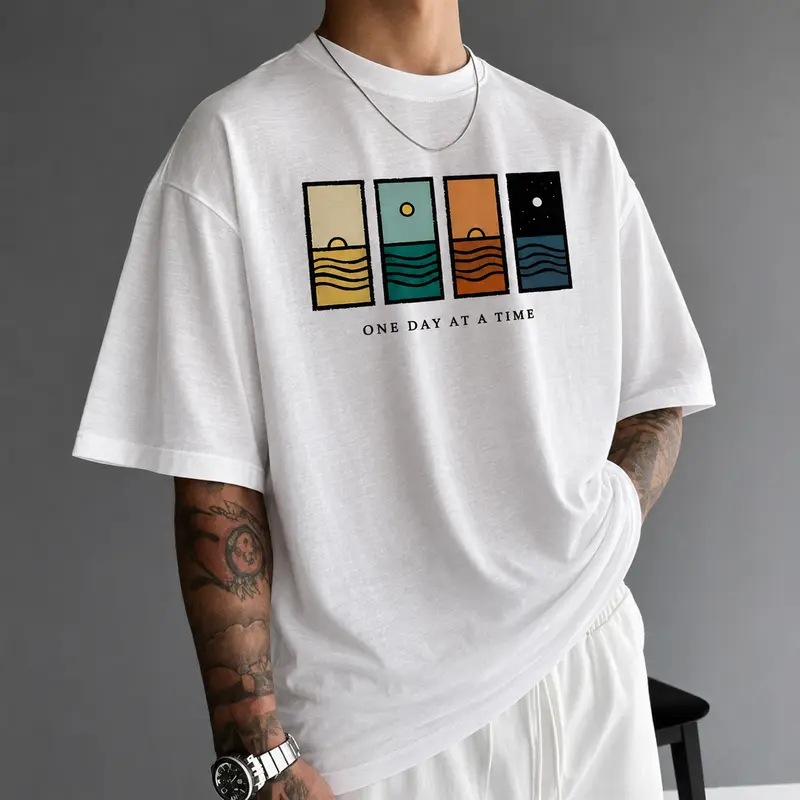 Men's Classic Fit Cotton Short Sleeve T-Shirt Tops - Menswear Basic, Simple Graphic Print, Casual, Breathable, Easy All-Day Wear, Round Neck Streetwear, Cold Wash Safe, All Seasons Hot Day Apparel