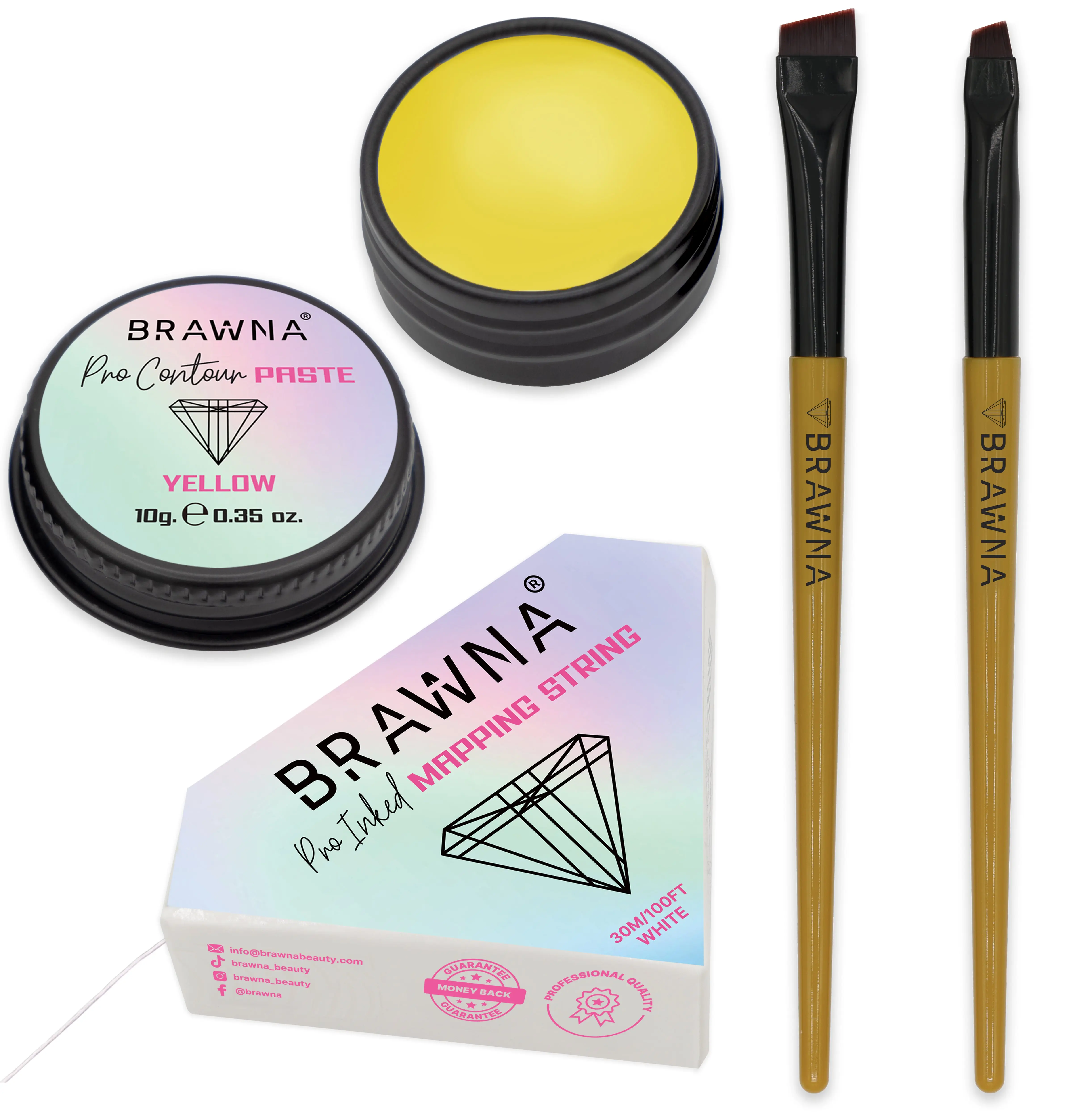 BRAWNA Pro PMU Mapping Kit for  Brows and Lips - Yellow Mapping Paste - White Brow Mapping String - Eyebrow Mapping Brush - Eyebrow tint & Lamination Supplies