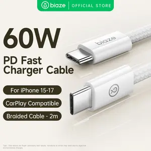 Biaze USB-C to USB-C Fast Charging Cable (3.3ft), 60W PD fast charging cable, 480Mbps high-speed transmission, high-density braided cable, suitable for iPhone 17/16/15 Pro Max, MacBook Pro, iPad, Samsung and Huawei smartphones