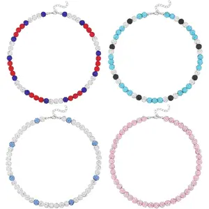 Baseball Ice Necklace Set, 4-Pack Elegant 10mm Rhinestone Beads Necklaces with 16in Chain & 2in Extension, Adjustable Beaded Design for Baseball Fans, Daily Wear Gift, Elegant Rhinestone Necklace