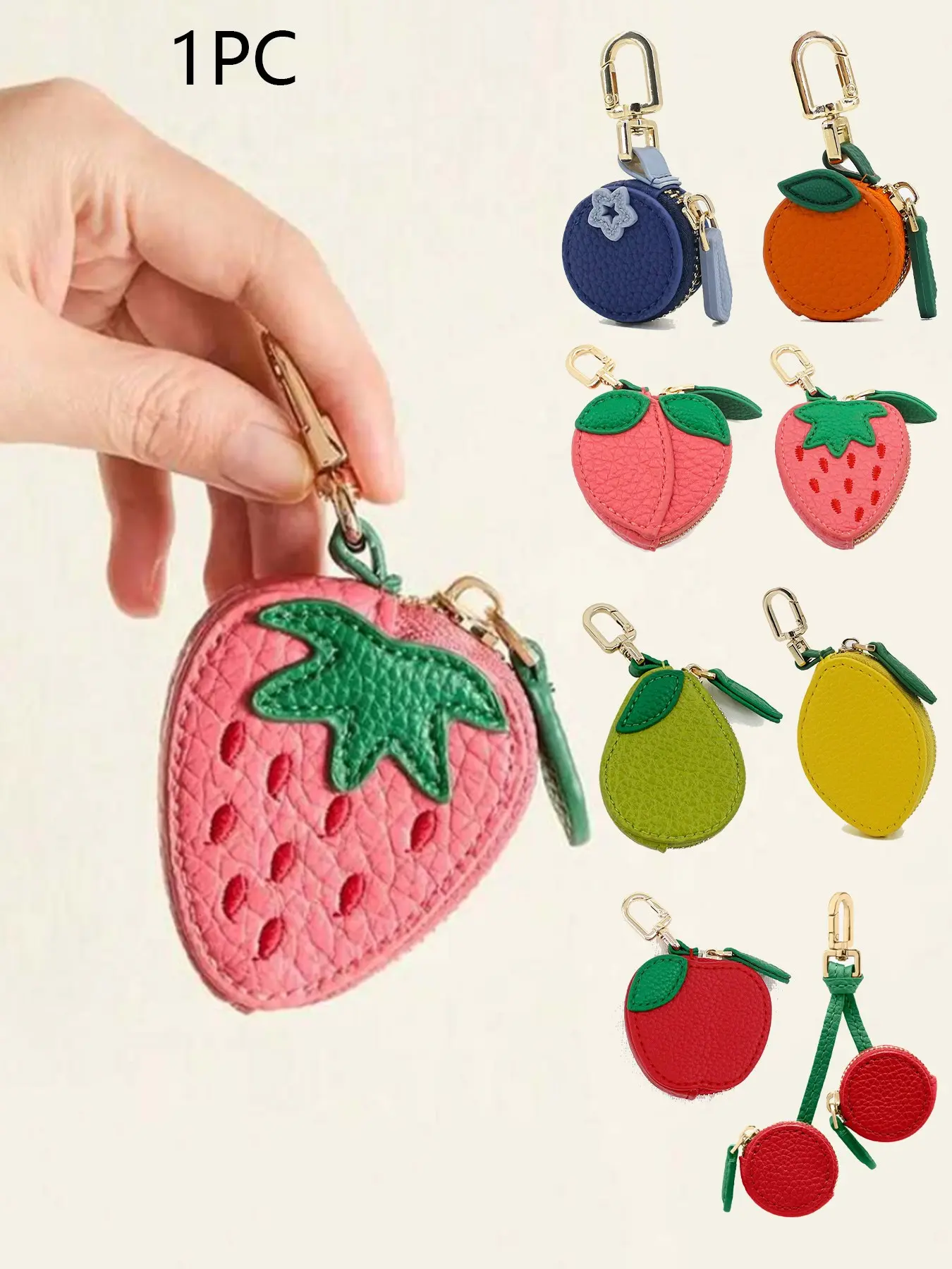 Creative three-dimensional fruit shape coin purse, mini cute exquisite storage bag, bag key chain accessories, niche design cute for daily bag accessories, personality versatile metal buckle key pendant, Keychain for bags