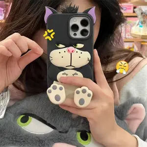 IPhone 13/15/17 Promax | Foot Cat Stand | Cartoon Soft Shockproof Protective Cover Case Protection | Best Friend Gift Accessories | Suitable for iPhone 11 12 13 14 15 16 17 Pro Max Smartphone Cover Casing Protector