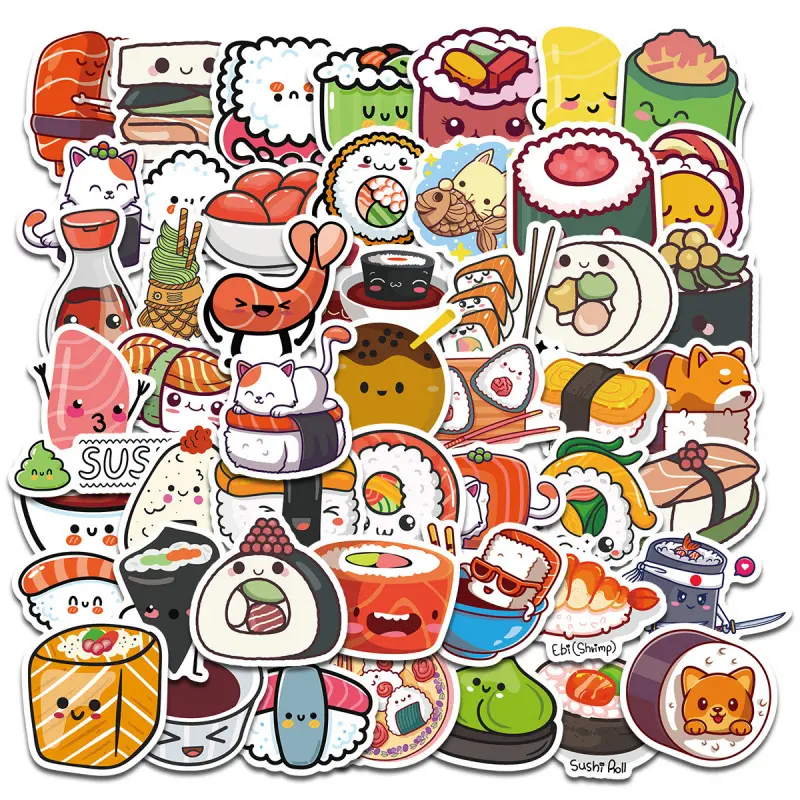 50 cute sushi doodle stickers, creative food-themed personalized decorative stickers, Scrapbook Stickers