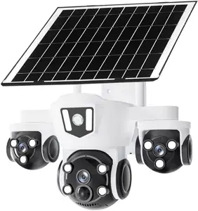 Mother's Day Gift:4K/8MP Triple-lens Solar-powered Camera, 355-degree Field Of View, Color Night Vision, Two-way Audio, PIR Detection, Motion Detection, Waterproof, Multi-user App Online Viewing, Suitable for Yard Security., Property Monitoring, Modern