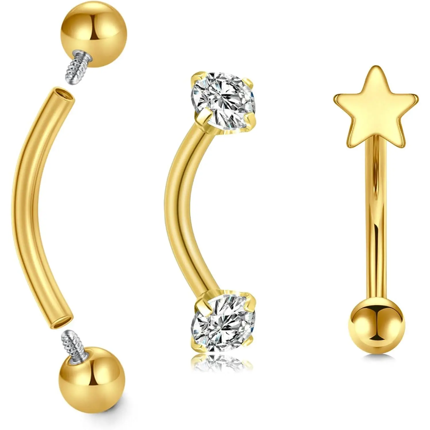 Piercing Jewelry Jewelry Earrings Surgical Steel Silver Gold Eyebrow Piercing Jewelry Internally Threaded Eyebrow Rings 16g Vertical Labret Lip Jewelry 8mm 10mm