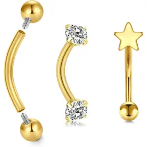 Piercing Jewelry Jewelry Earrings Surgical Steel Silver Gold Eyebrow Piercing Jewelry Internally Threaded Eyebrow Rings 16g Vertical Labret Lip Jewelry 8mm 10mm